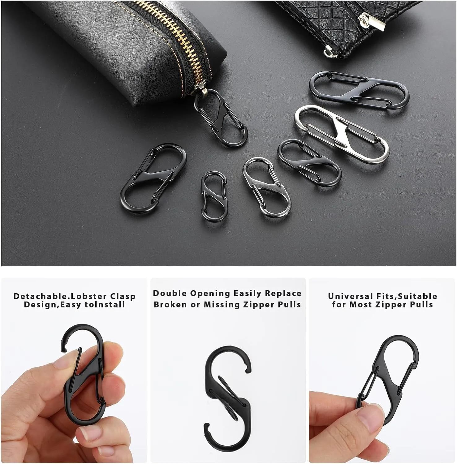 12Pcs Zipper Clips anti Theft Zipper Lock Clips Small Dual Locking Zipper Pull S Shaped Quick Disconnect Carabiner Clip Keeps Zippers Closed
