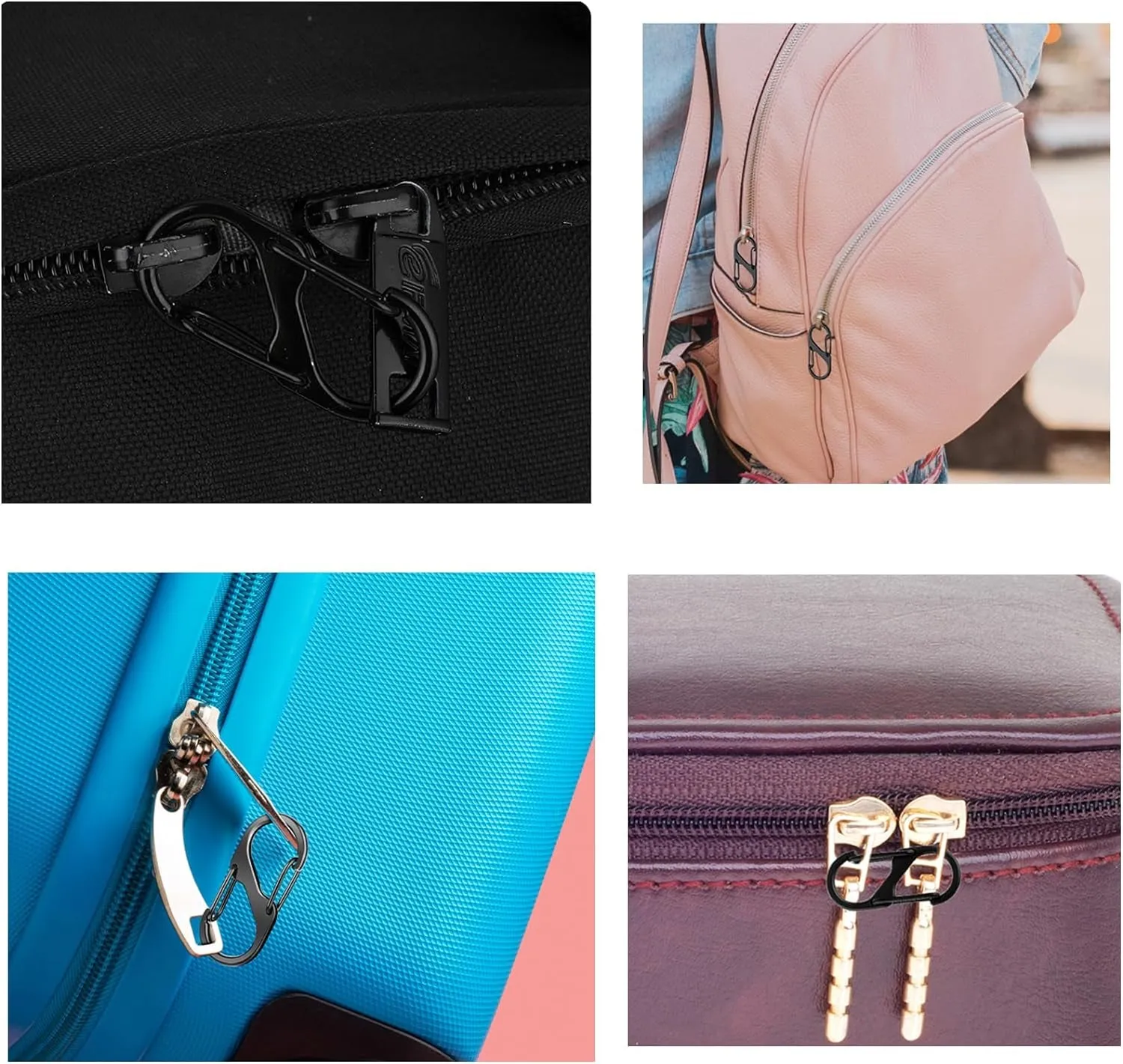 12Pcs Zipper Clips anti Theft Zipper Lock Clips Small Dual Locking Zipper Pull S Shaped Quick Disconnect Carabiner Clip Keeps Zippers Closed