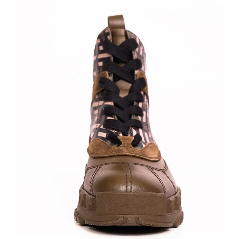 44 US 11 NEW $1125 VERSACE Men's GRECA Rhegis Coated Canvas & Leather DUCK BOOTS