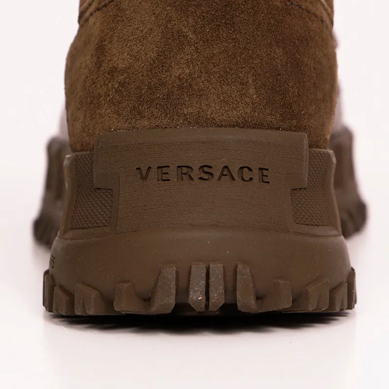 44 US 11 NEW $1125 VERSACE Men's GRECA Rhegis Coated Canvas & Leather DUCK BOOTS