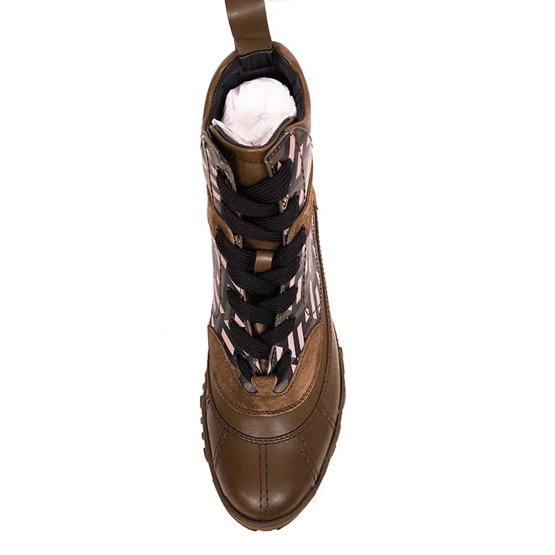 44 US 11 NEW $1125 VERSACE Men's GRECA Rhegis Coated Canvas & Leather DUCK BOOTS