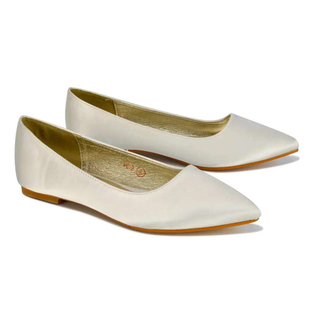Alessia Flat Pointed Toe Low Heel Slip on Bridal Ballerina Pump Shoes in Pastel Pink