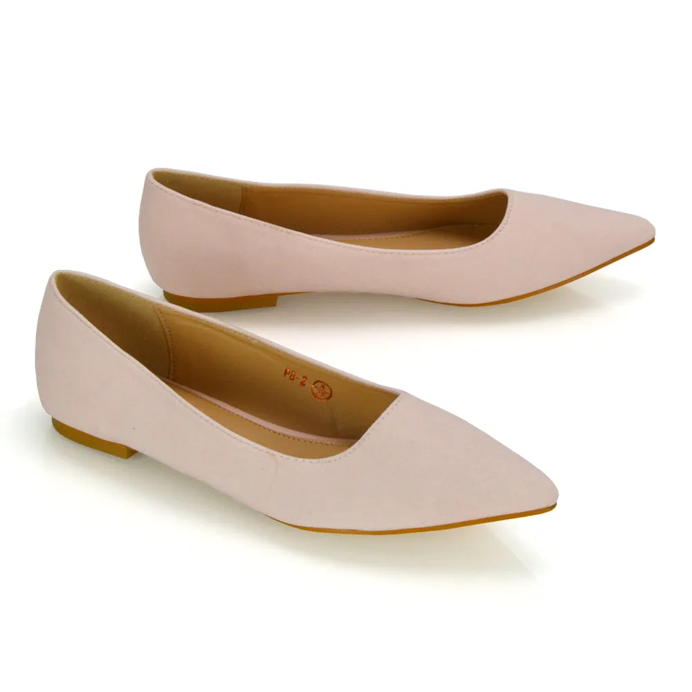 Alessia Flat Pointed Toe Low Heel Slip on Bridal Ballerina Pump Shoes in Pastel Pink