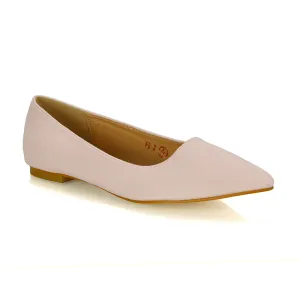 Alessia Flat Pointed Toe Low Heel Slip on Bridal Ballerina Pump Shoes in Pastel Pink