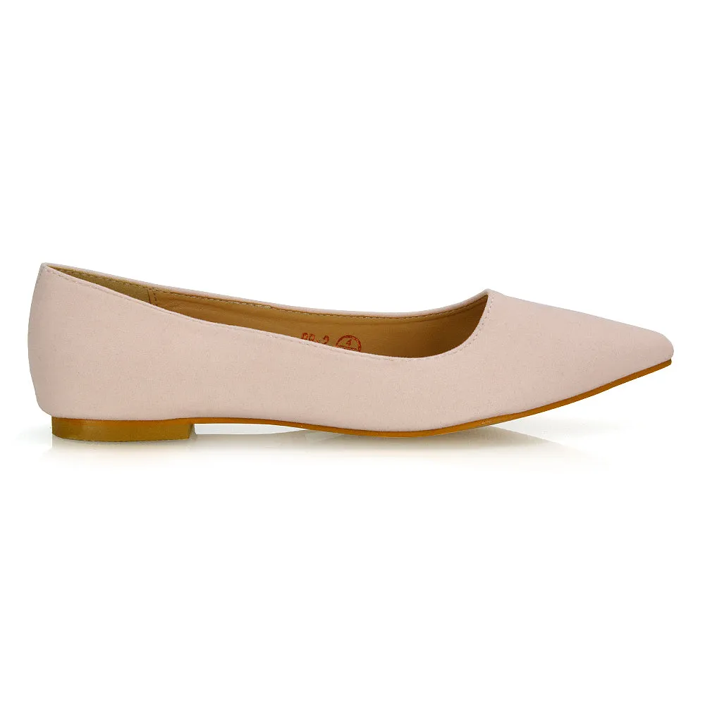 Alessia Flat Pointed Toe Low Heel Slip on Bridal Ballerina Pump Shoes in Pastel Pink