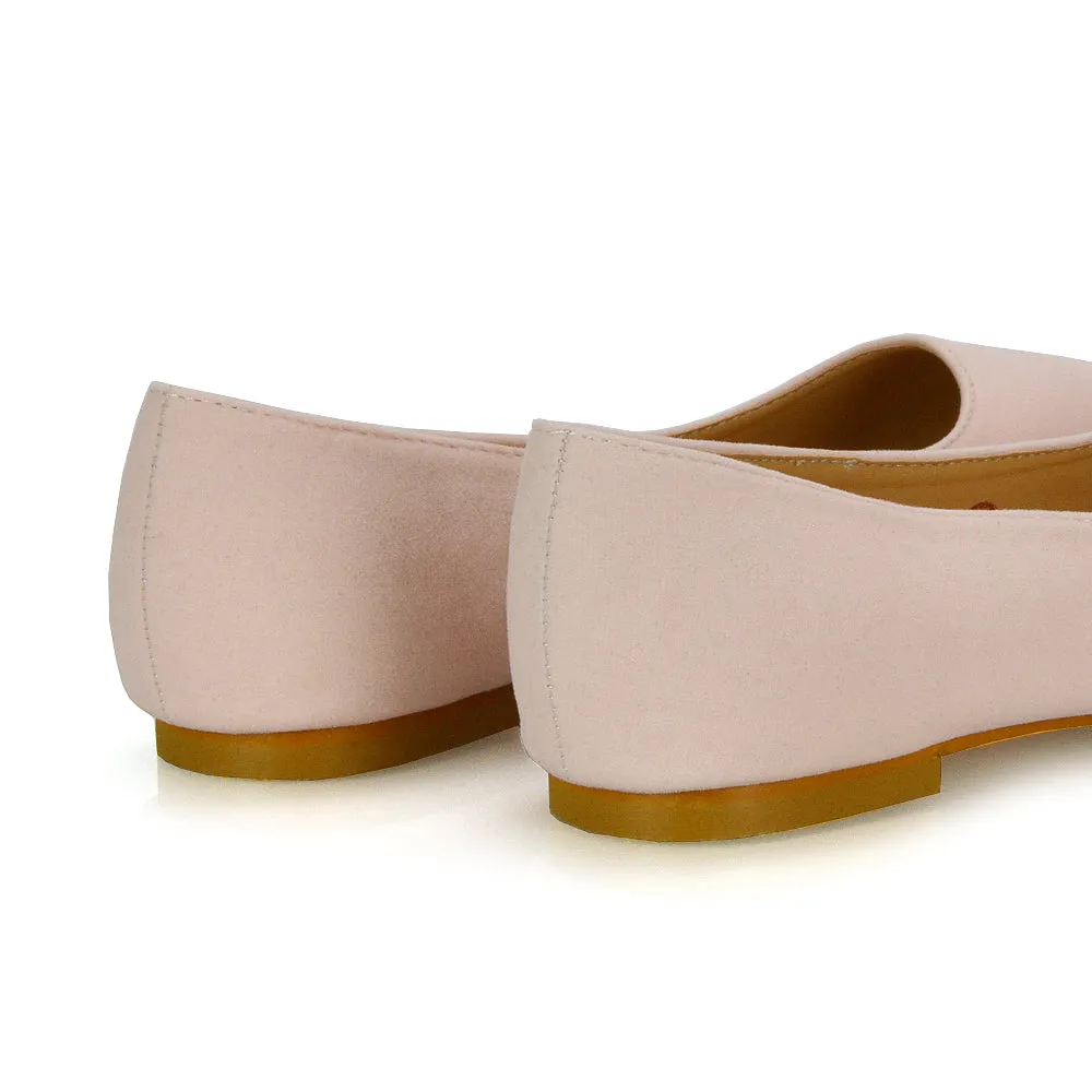 Alessia Flat Pointed Toe Low Heel Slip on Bridal Ballerina Pump Shoes in Pastel Pink