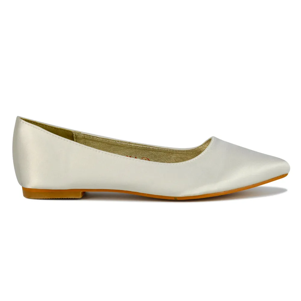Alessia Flat Pointed Toe Low Heel Slip on Bridal Ballerina Pump Shoes in Pastel Pink