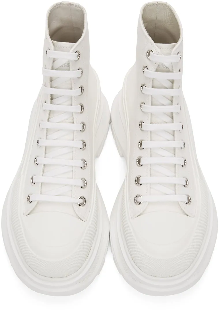 Alexander McQueen White Canvas Tread Slick Boots