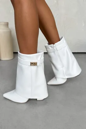 APRIL Flared Calf Boots - White PU