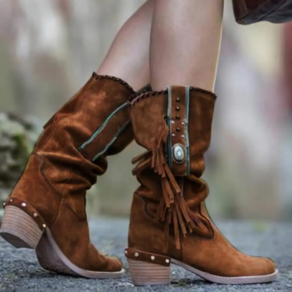 Autumn And Winter Thick Heel Medium Tube British Fashion Retro Women's Boots