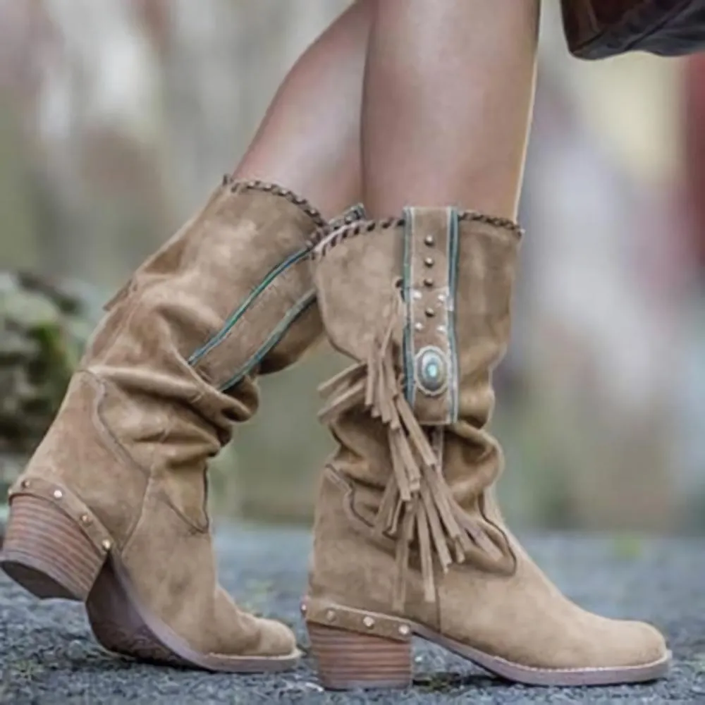 Autumn And Winter Thick Heel Medium Tube British Fashion Retro Women's Boots