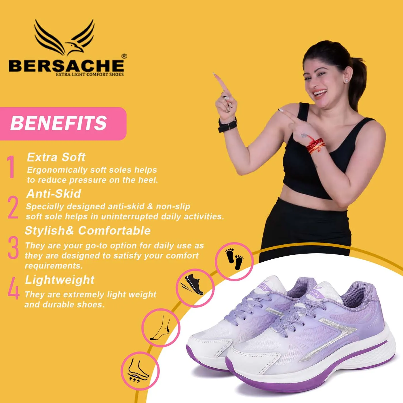 Bersache  Sneaker, Loafers ,Casual with Extra comfort Sneaker for Women (Purple-9117)