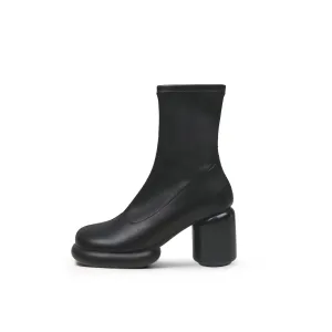 Black Leather Cylindrical Platform Boots