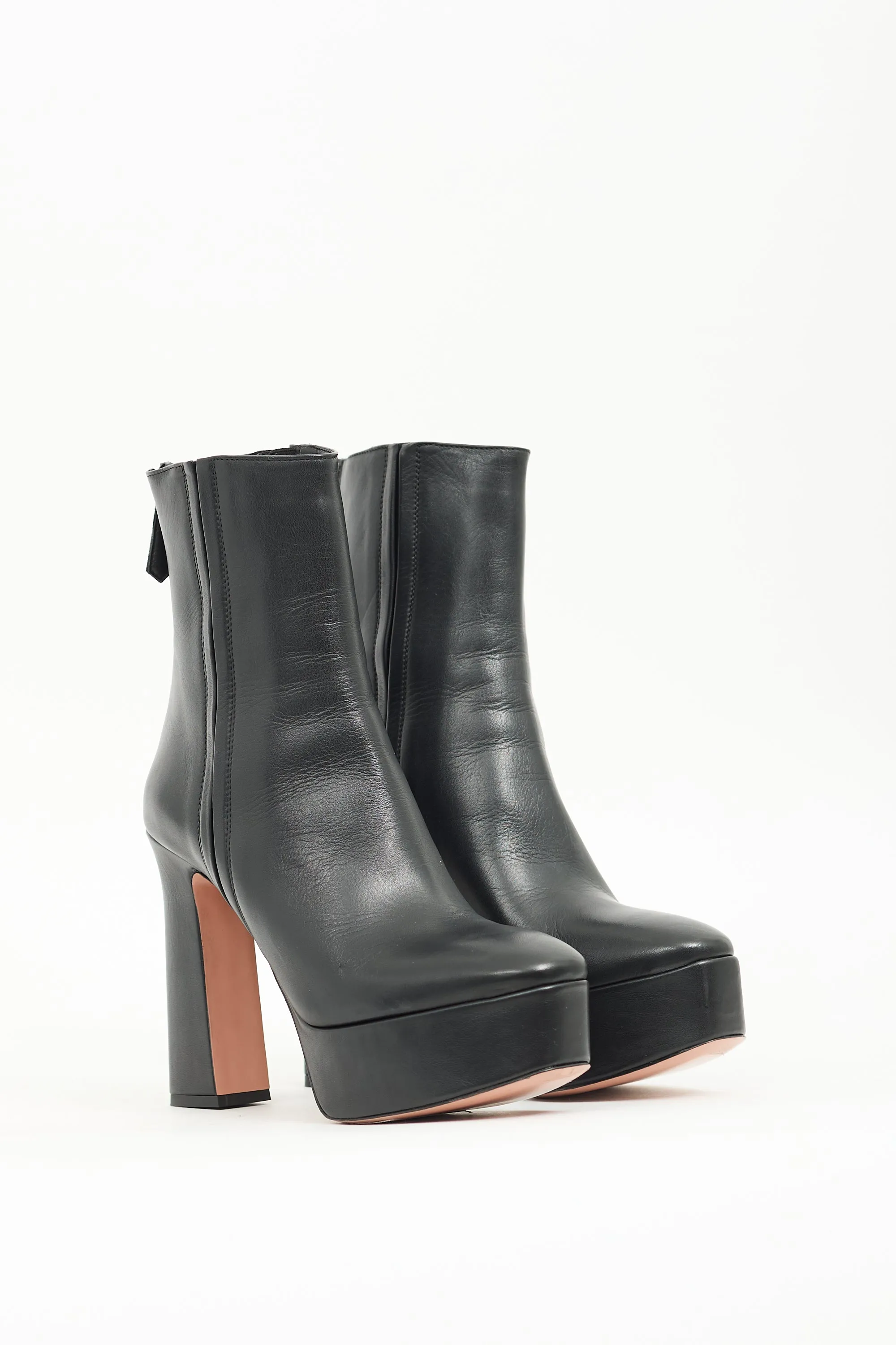 Black Leather Groove Platform Boot