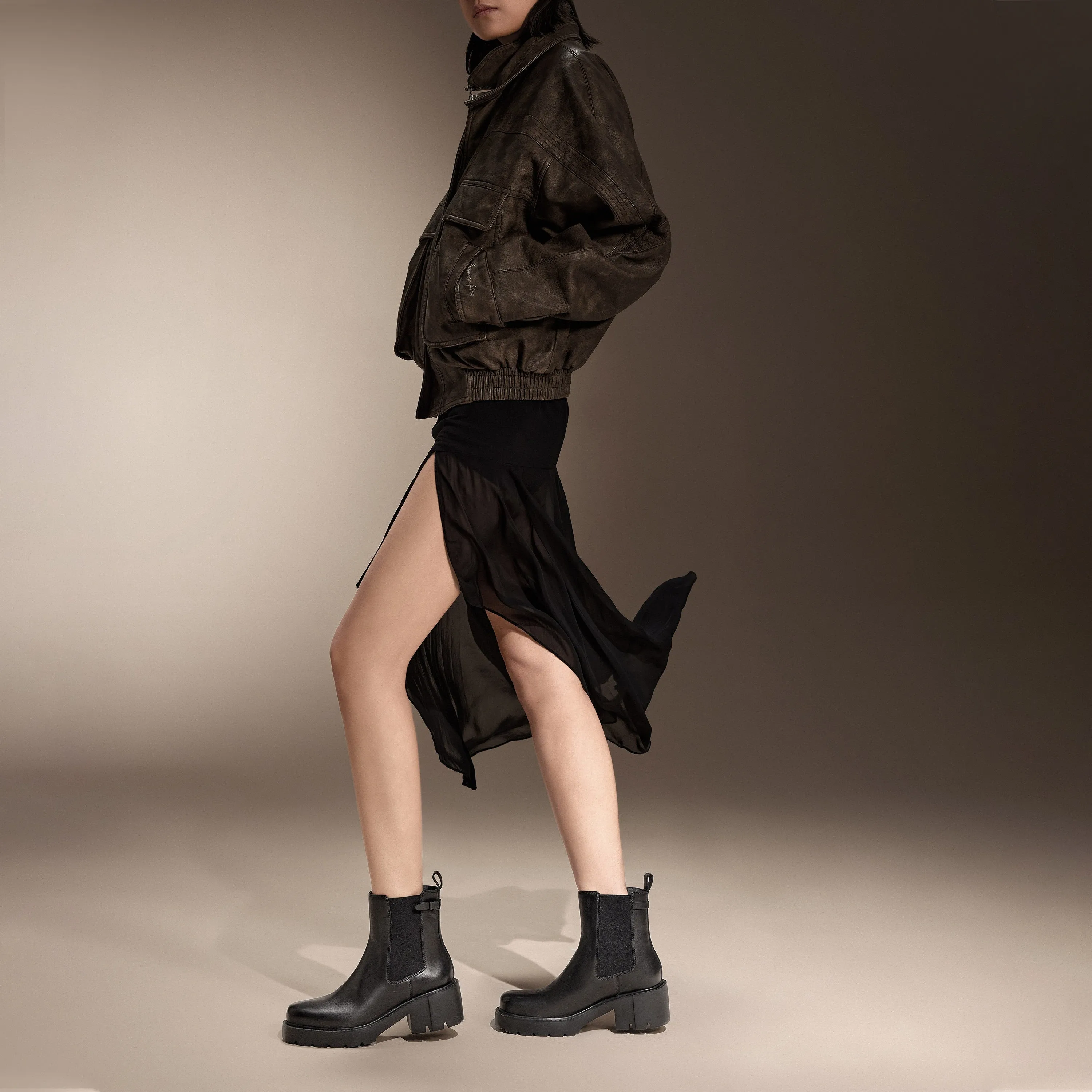 Black Leather Platform Ankle Charles Boots