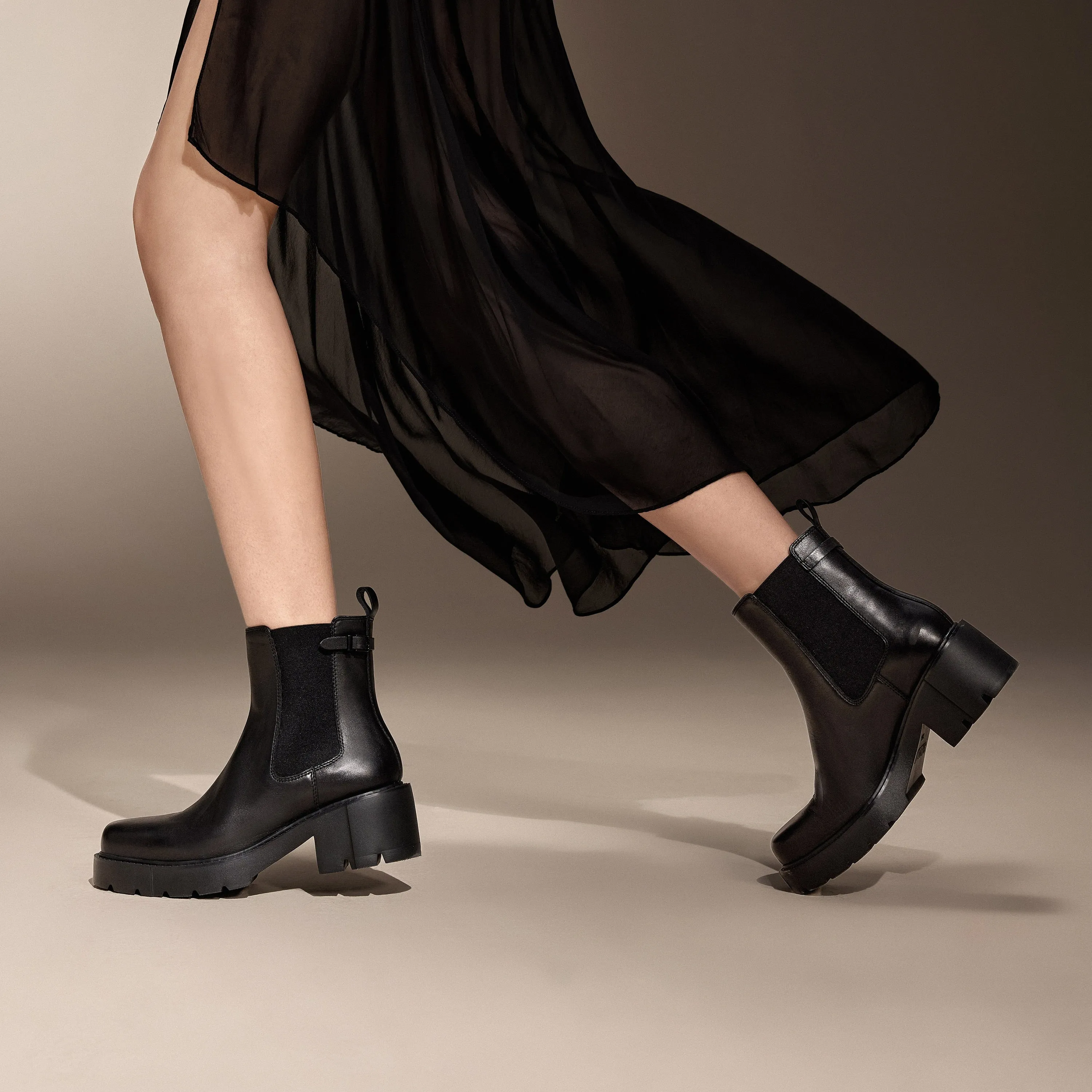 Black Leather Platform Ankle Charles Boots