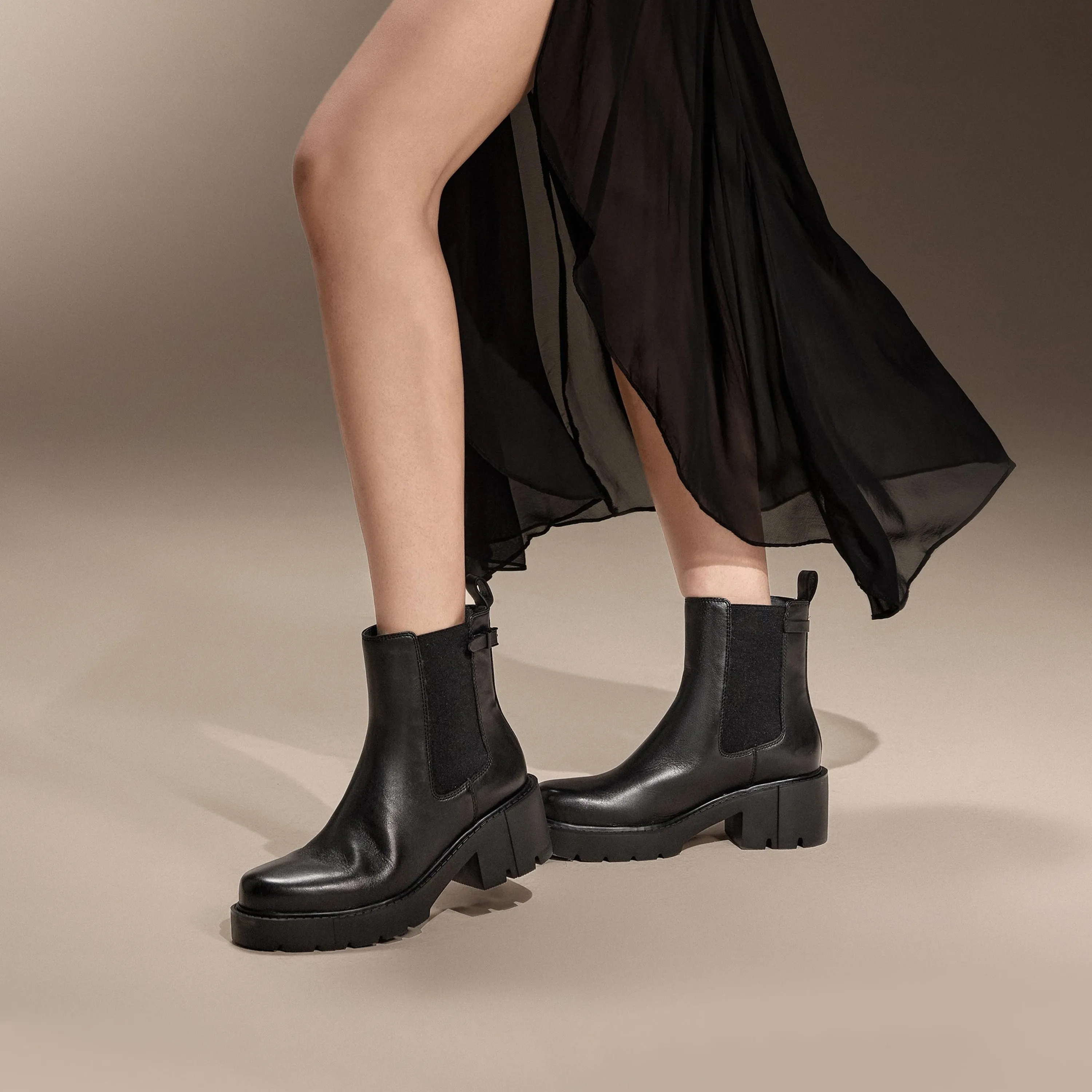 Black Leather Platform Ankle Charles Boots