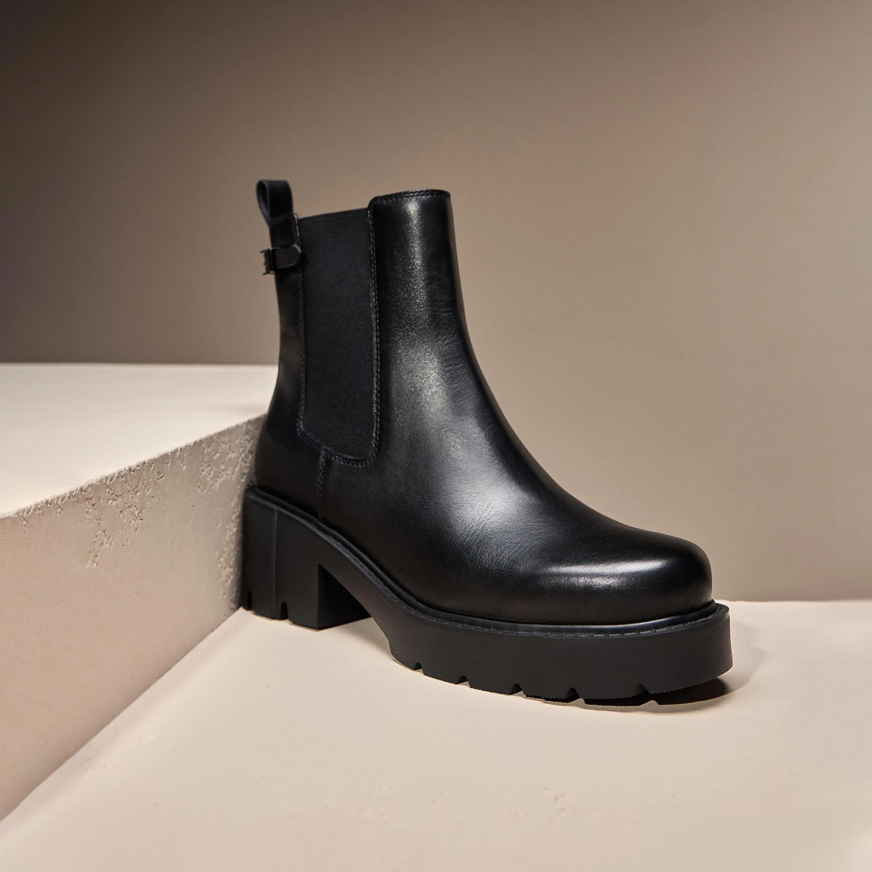 Black Leather Platform Ankle Charles Boots