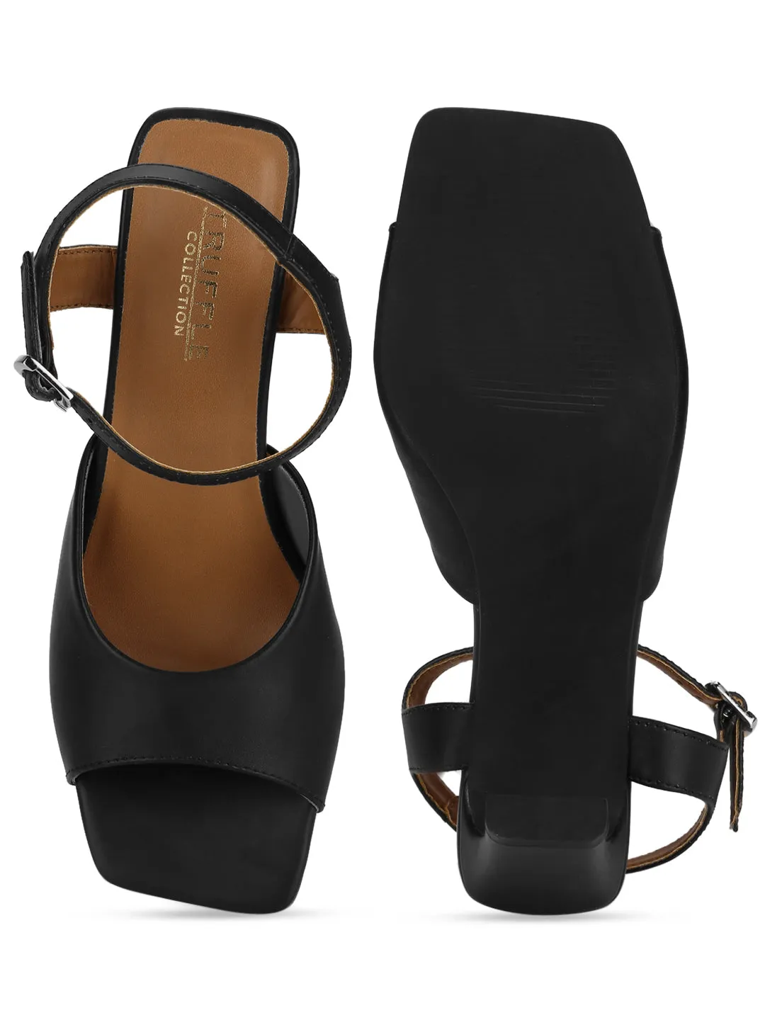 Black PU Slim Block Sandals (TC-ST-1229-BLKPU)