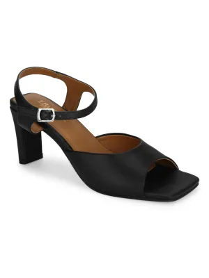 Black PU Slim Block Sandals (TC-ST-1229-BLKPU)
