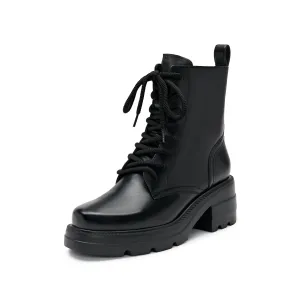 Black Waxy Platform Lace Up Boots