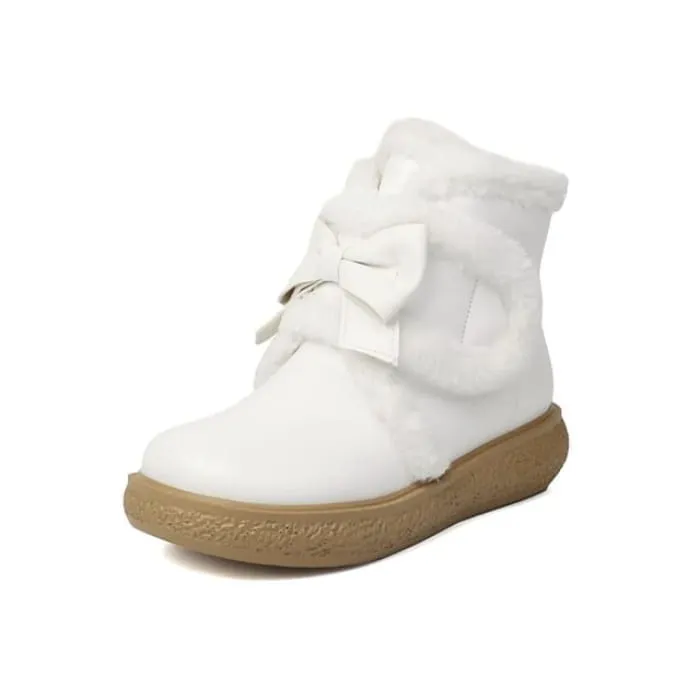 Bow Fluffy Trim Platform Short Boots