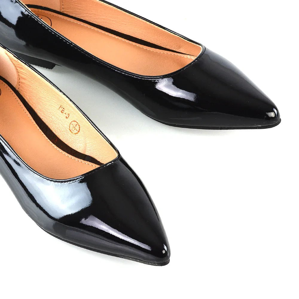 Cordelia Slip on Pointed Toe Flat Ballerina Pump Shoes In Black Patent