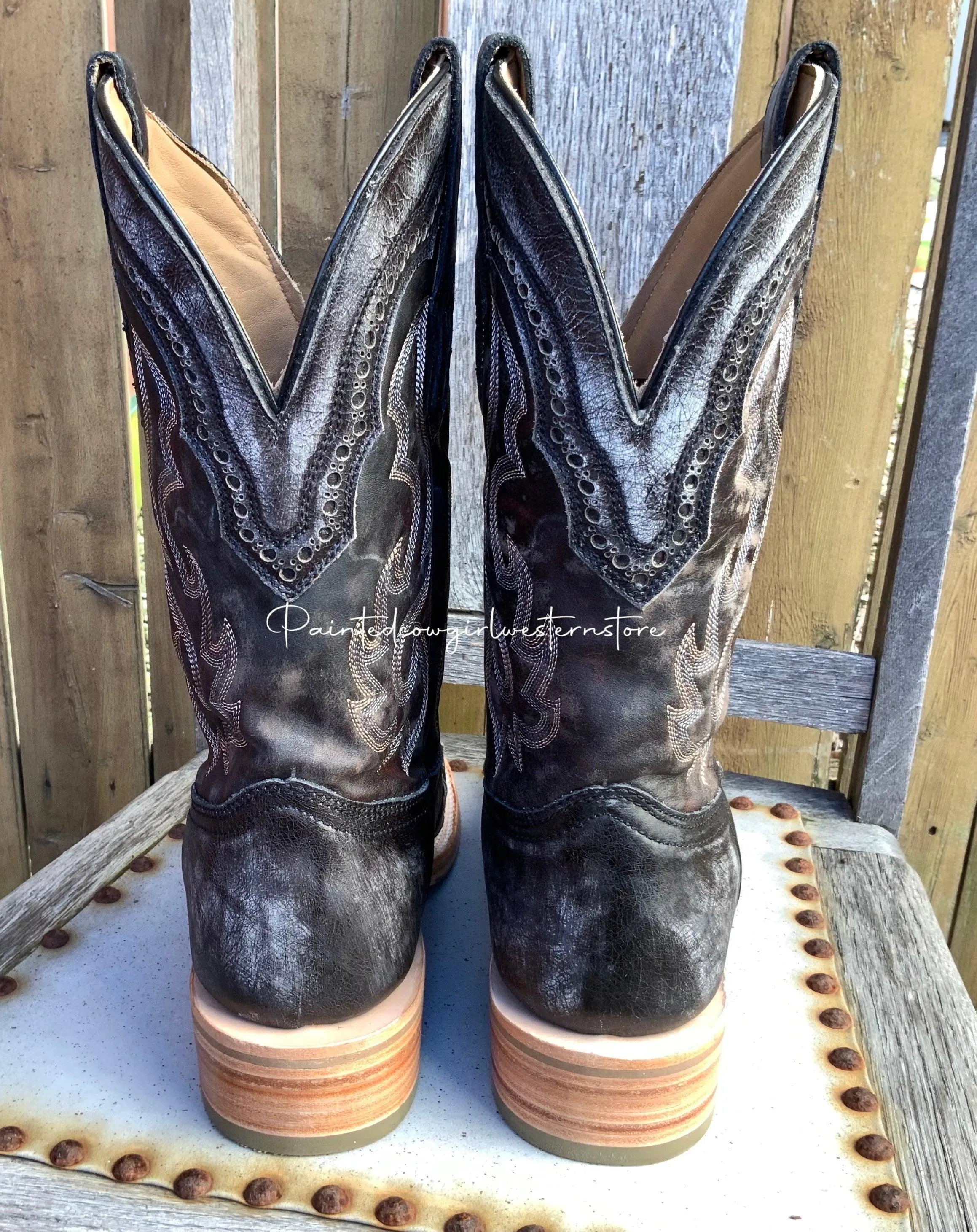 Corral Men's Distressed Black Woven Wide Square Toe Cowboy Boot A4188