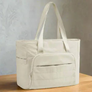 Danoz Fashion - Beige Versatile Women's Gym Tote Bag with Yoga Mat Strap - 18L Carryall, Fits 15.6 Laptop, Multi-Pocket Organizer