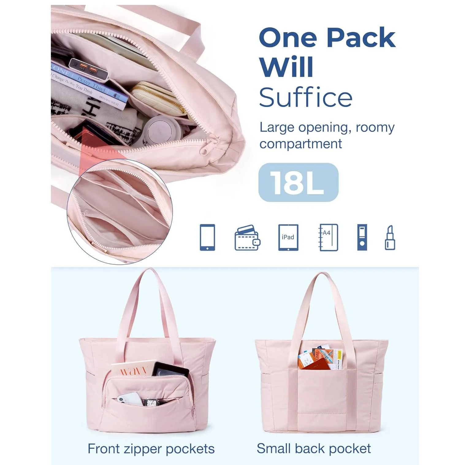 Danoz Fashion - Light Tan Versatile Women's Gym Tote Bag with Yoga Mat Strap - 18L Carryall, Fits 15.6 Laptop, Multi-Pocket Organizer