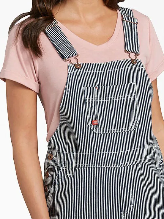 Dickies FB206RHS Women's Relaxed Fit Bib Overalls Blue White Hickory Stripe