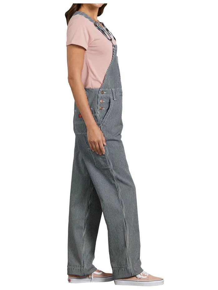 Dickies FB206RHS Women's Relaxed Fit Bib Overalls Blue White Hickory Stripe