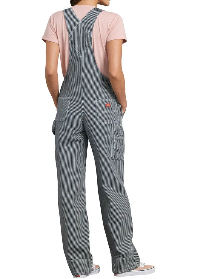 Dickies FB206RHS Women's Relaxed Fit Bib Overalls Blue White Hickory Stripe