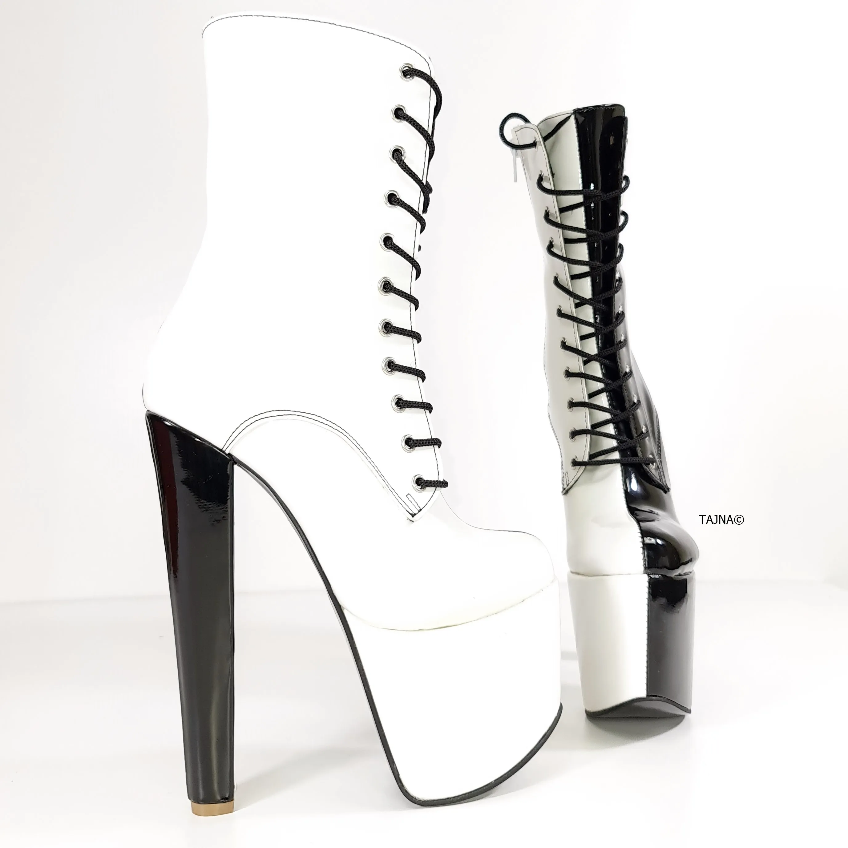 Double Side Coloured Lace Up Heel Boots