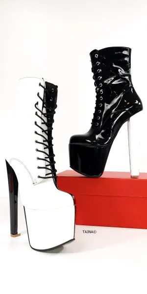 Double Side Coloured Lace Up Heel Boots