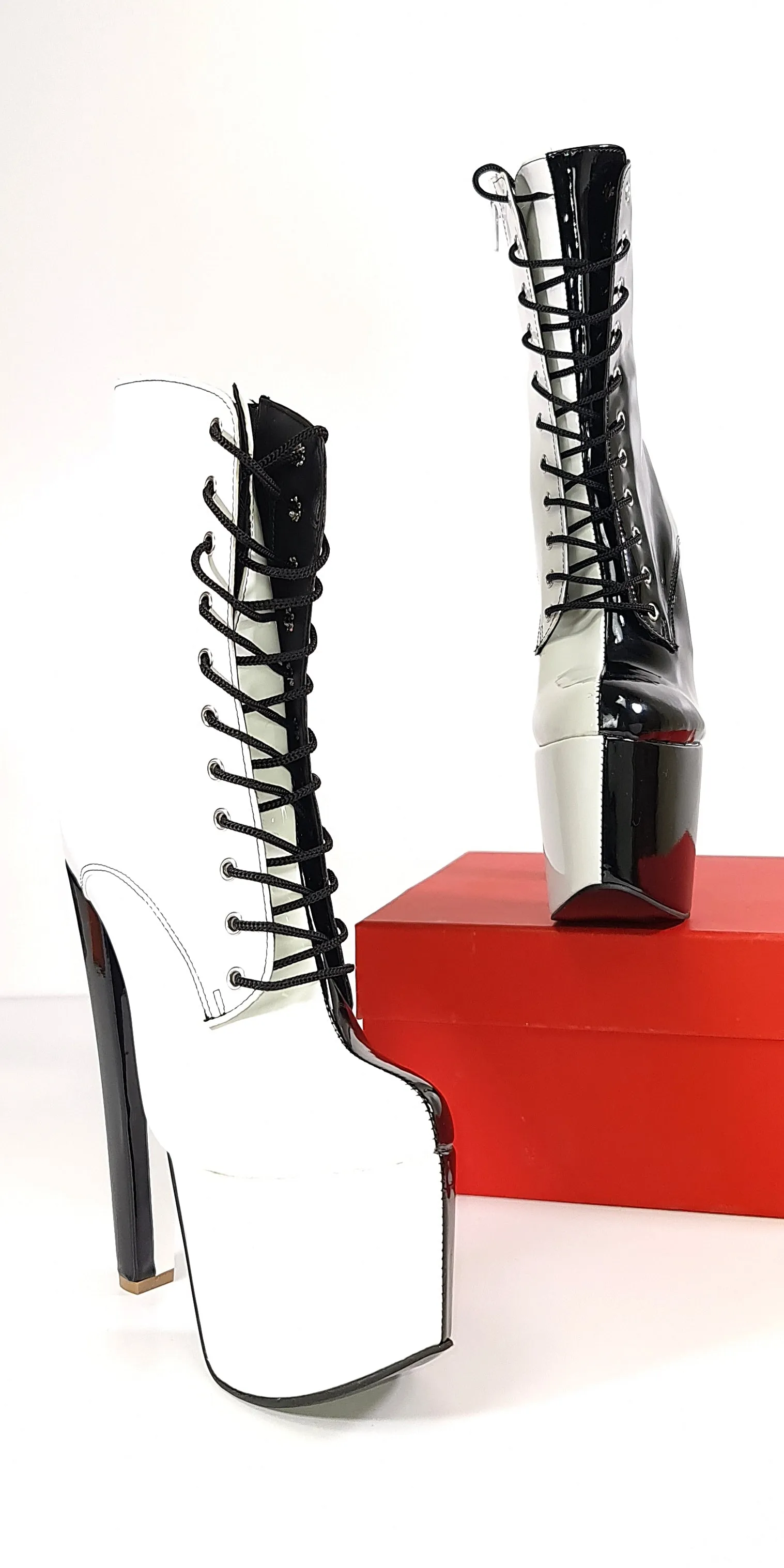Double Side Coloured Lace Up Heel Boots