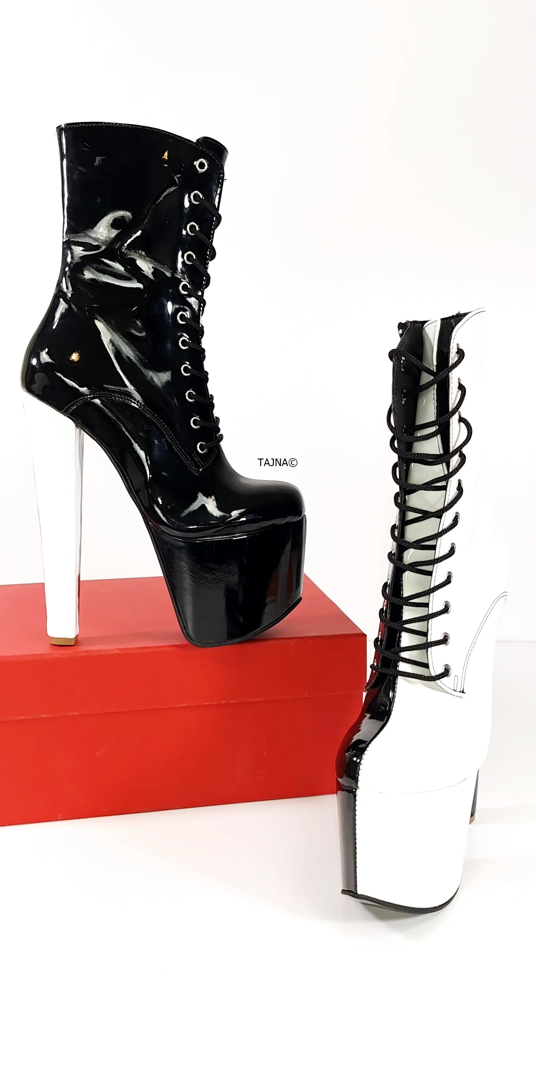 Double Side Coloured Lace Up Heel Boots