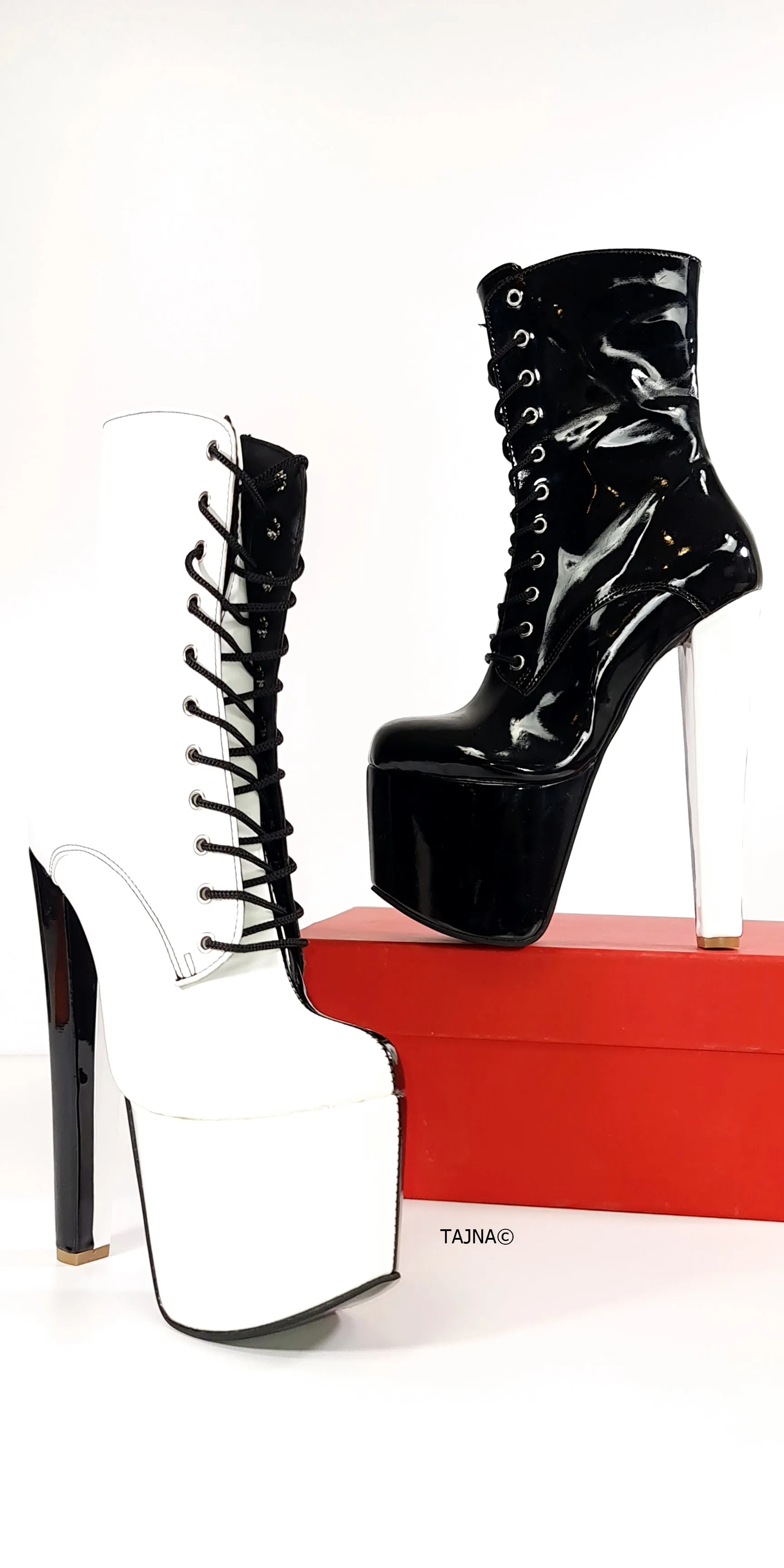 Double Side Coloured Lace Up Heel Boots