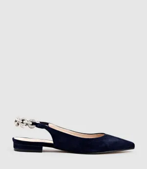 EBONY Flat Slingback with Diamond Band in Navy Suede