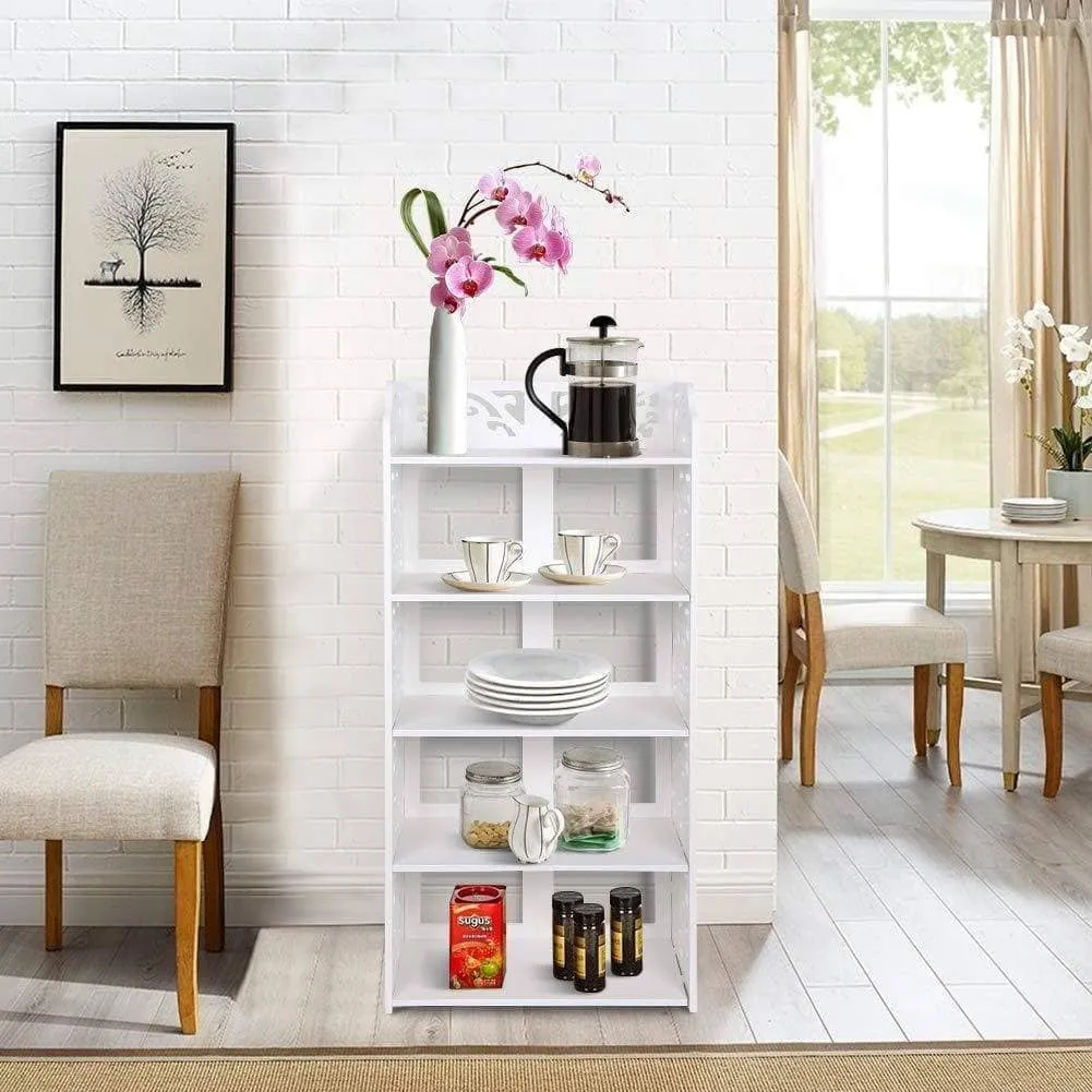 Ejoyous 5 Tier Shoes Rack, White Wood Plastic Modern Space-Saving Display Shoe Tower, Free Standing Shoes Storage Organizer Closet Shelves Holder Container for Home Office, Support Hold 10 Pair