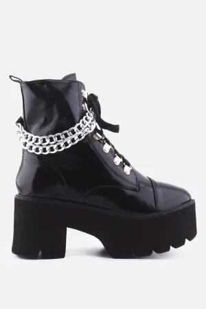 European Brand Zipper Laces Chain Platform Boots | 100% Synthetic Leather