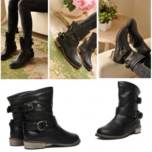 Fashion-Mid-Calf Flat Heel British Driving Short Boots