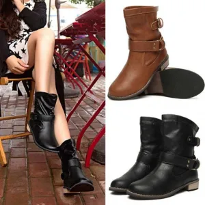 Fashion-Mid-Calf Flat Heel British Driving Short Boots
