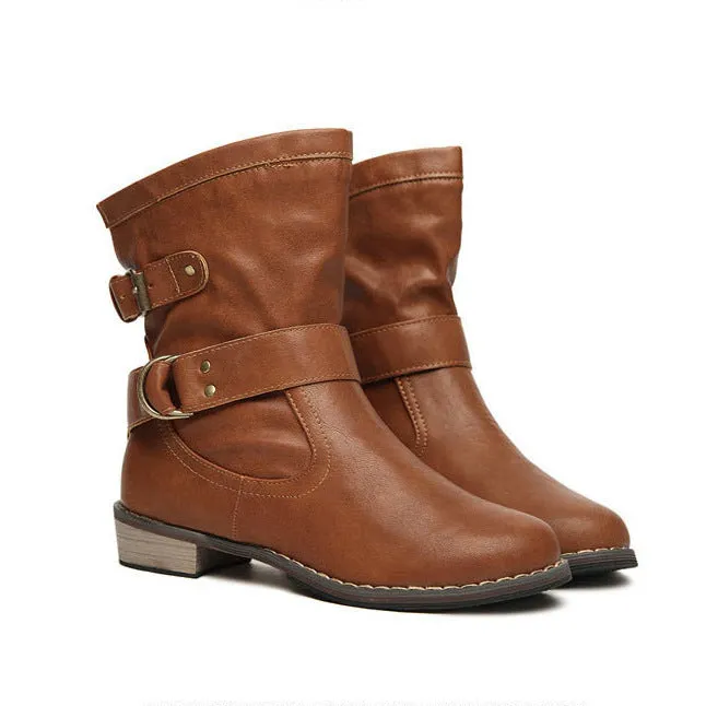 Fashion-Mid-Calf Flat Heel British Driving Short Boots