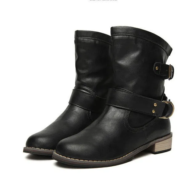 Fashion-Mid-Calf Flat Heel British Driving Short Boots