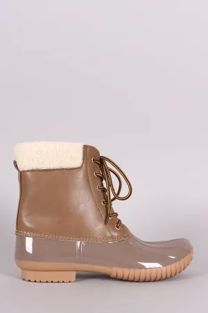 Faux Shearling Cuff Lace Up Duck Ankle Boots