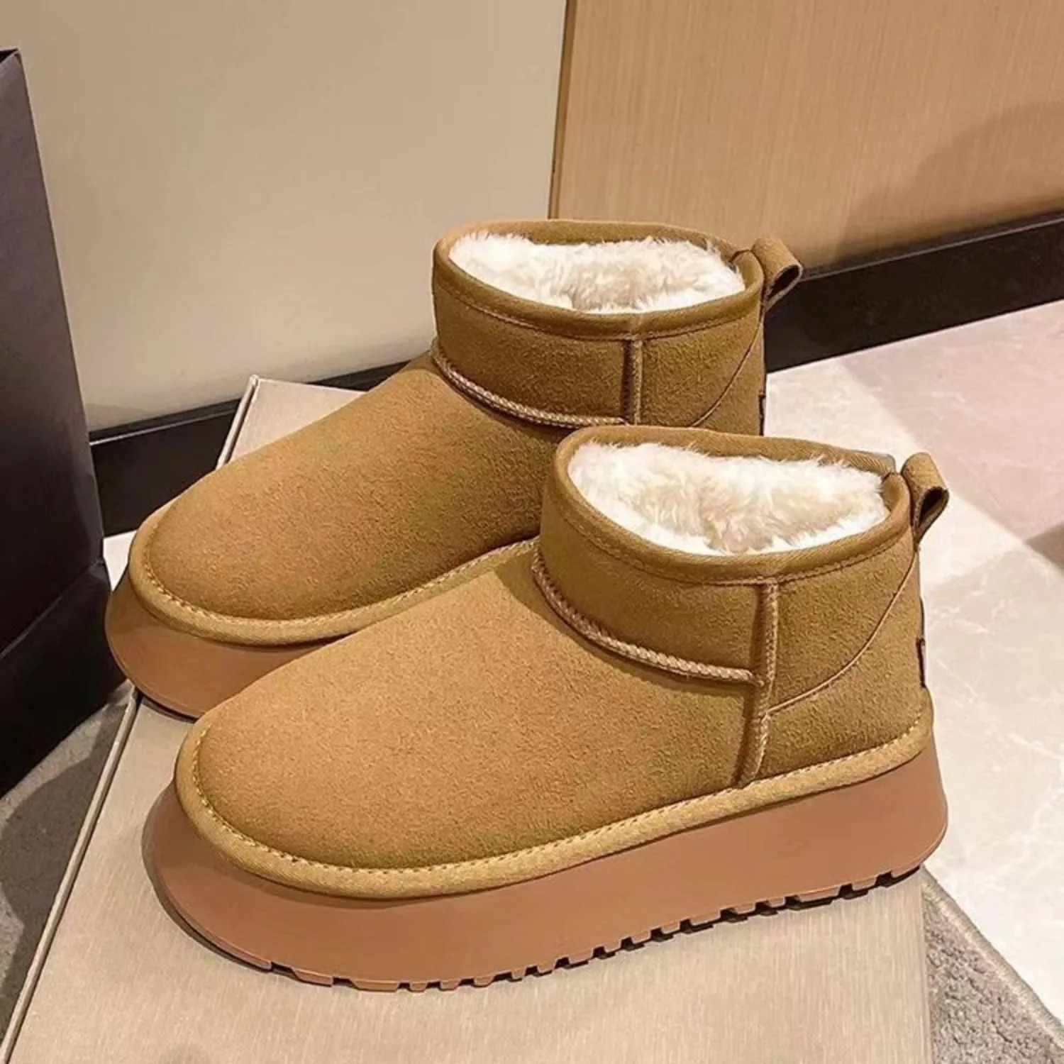 Fleece Lined Platform Mini Boots