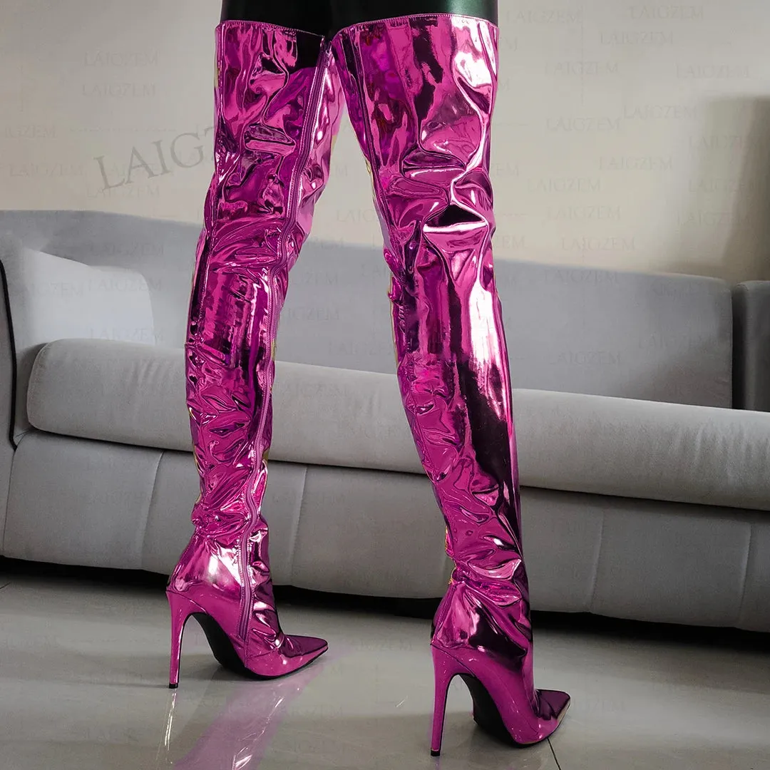 Full Zipper High Heels Fuchsia Boots