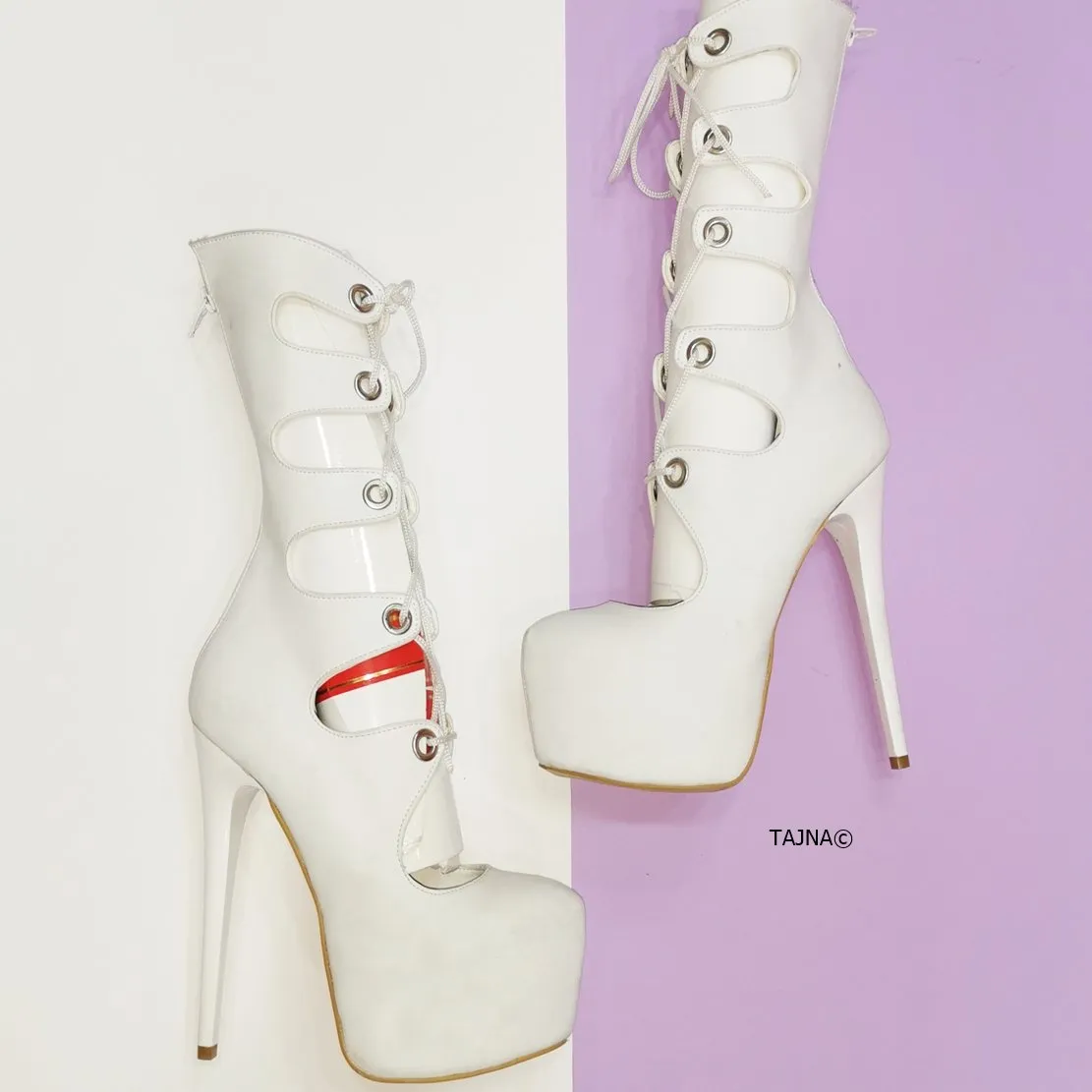Gladiator Thin White Platform Lace Up Boots