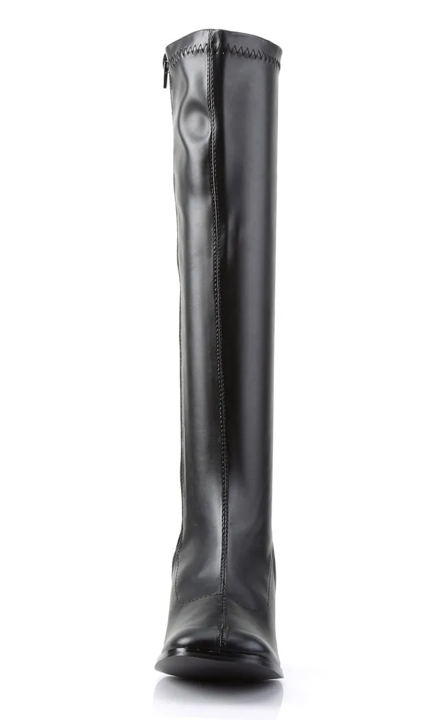 GOGO-300 Black Stretch Vegan Leather Gogo Boots